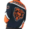 Buy Now Chicago Bears Maximum Racing Navy Blue And Orange Varsity Jacket For Unisex