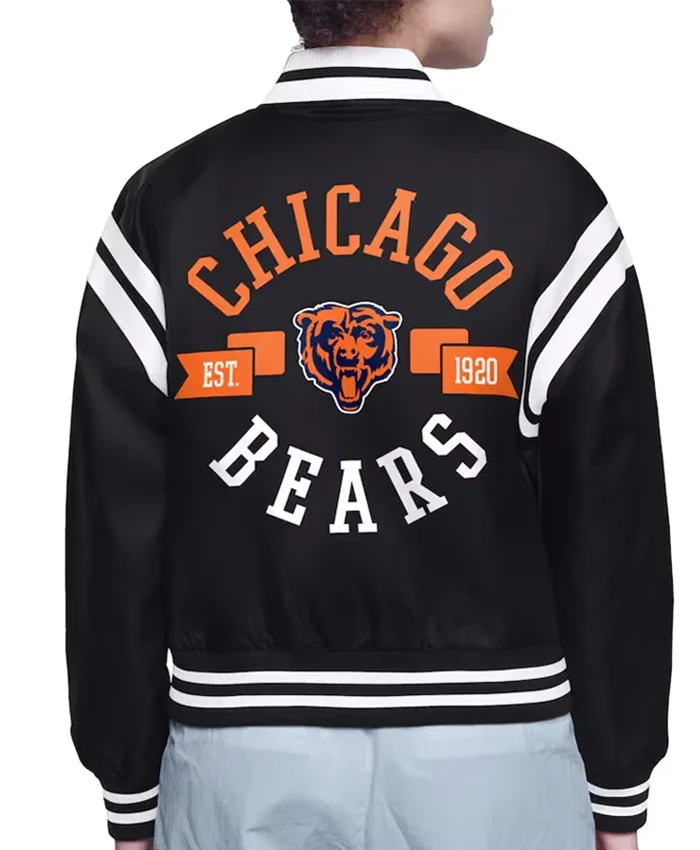 Buy Now Chicago Bears Printed Logo Black Varsity Jacket For Men And Women
