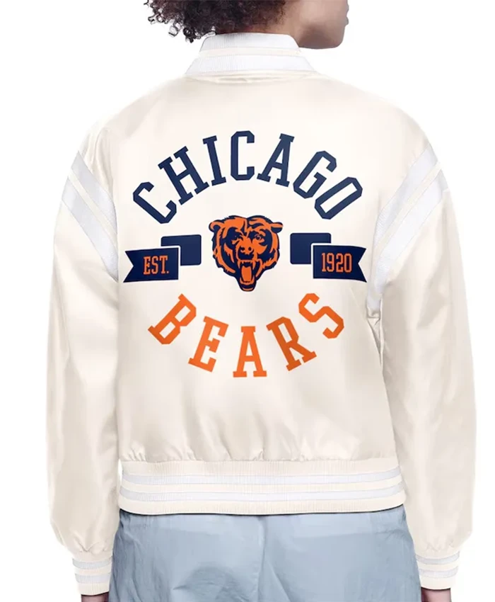 Buy Now Chicago Bears Printed Logo Cream Varsity Jacket For Men And Women