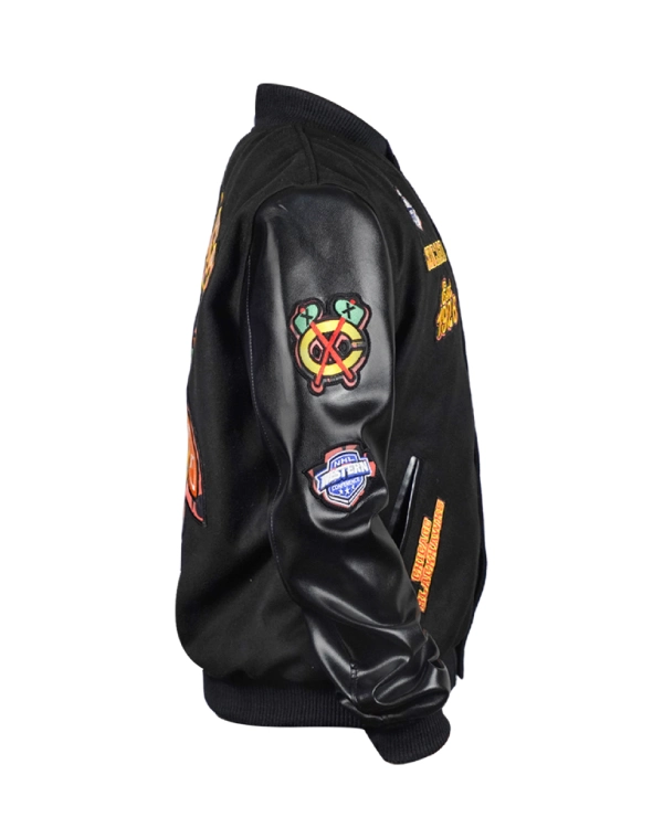 Buy Now Chicago Blackhawks Animal Patches Black Varsity Jacket Unisex