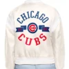 Buy Now Chicago Cubs Printed Logo Cream Varsity Jacket For Men And Women
