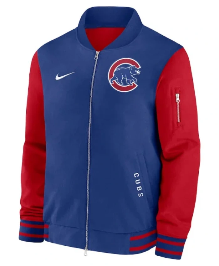 Buy Now Chicago Cubs Royal And Red Dugout Full Zip Bomber Jacket For Unisex