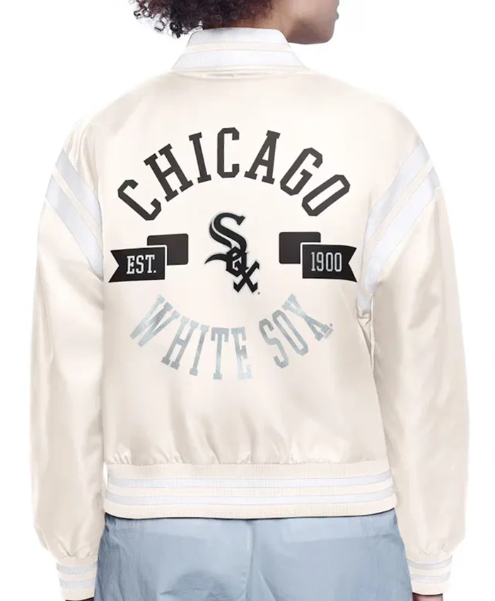 Buy Now Chicago White Sox Printed Logo Cream Varsity Jacket For Men And Women
