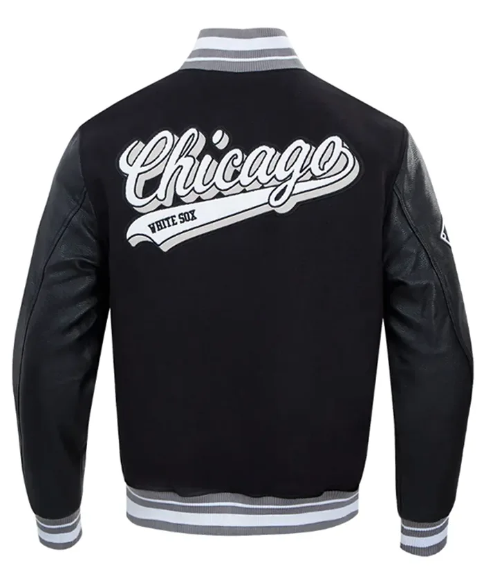 Buy Now Chicago White Sox Script Tail Classic Black Varsity Jacket For Men And Women
