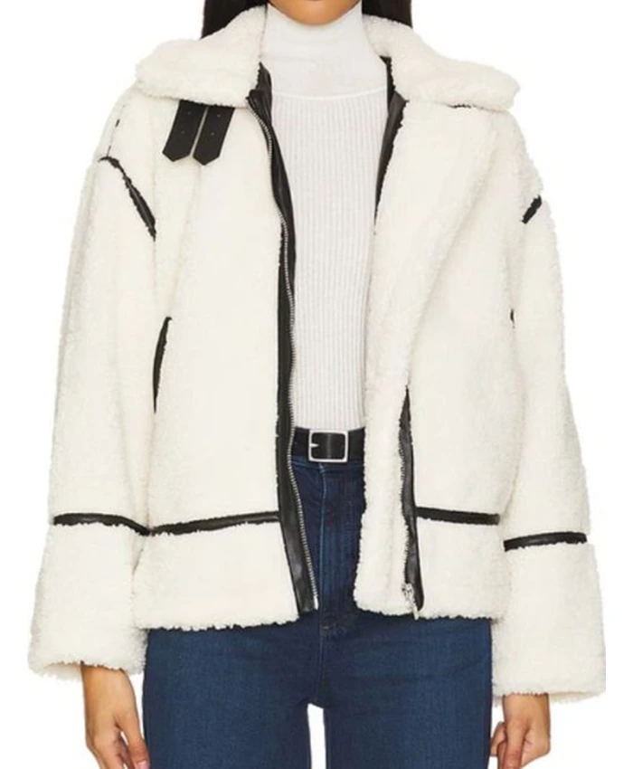 Buy Now Christina In The Country Season 02 Christina Hall White Sherpa Leather Trim Jacket For Unisex