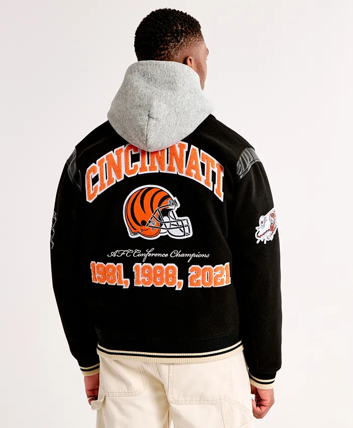 Buy Now Cincinnati Bengals Black Letterman Varsity Jacket For Men And Women