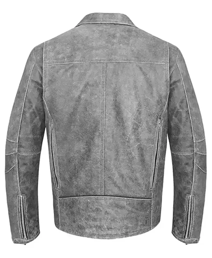 Alternative view of Classic Grey Leather Biker Jacket