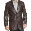 Buy Now Classic Notch Lapel Brown Leather Blazer For Unisex