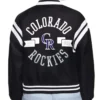 Buy Now Colorado Rockies Printed Logo Black Varsity Jacket For Unisex