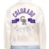 Buy Now Colorado Rockies Printed Logo Cream Varsity Jacket For Unisex