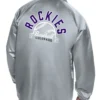 Buy Now Colorado Rockies Retro Logo Coaches Silver Varsity Jacket For Unisex
