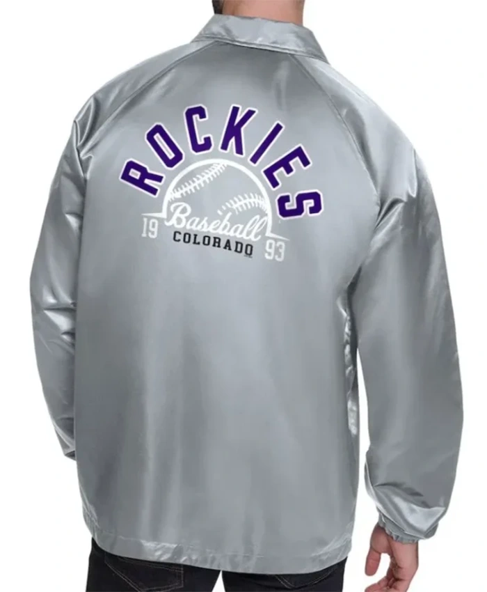 Buy Now Colorado Rockies Retro Logo Coaches Silver Varsity Jacket For Unisex