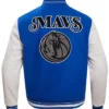 Buy Now Dallas Mavericks Blue And White Letterman Varsity Jacket For Unisex