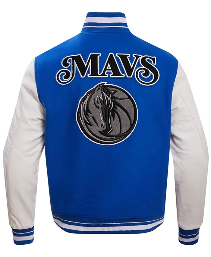 Buy Now Dallas Mavericks Blue And White Letterman Varsity Jacket For Unisex
