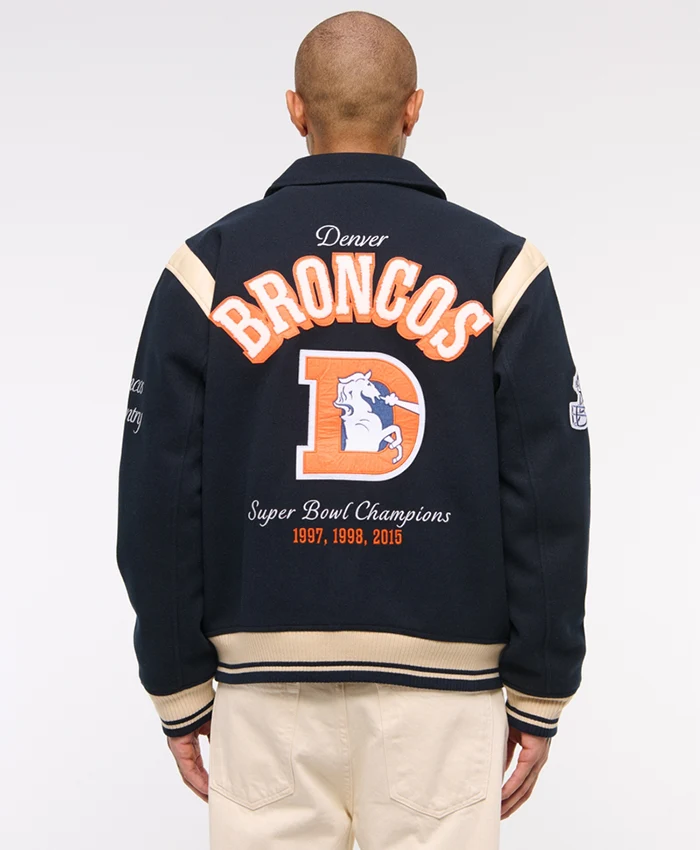 Buy Now Denver Broncos Navy Blue Varsity Jacket For Men And Women