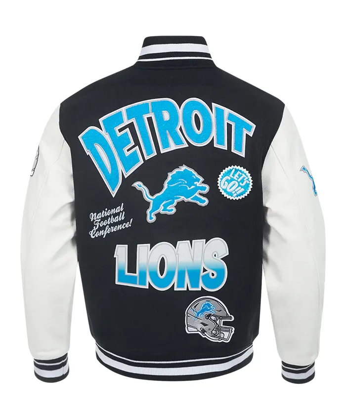 Buy Now Detroit Lions Pro Standard Black And White Varsity Jacket For Unisex