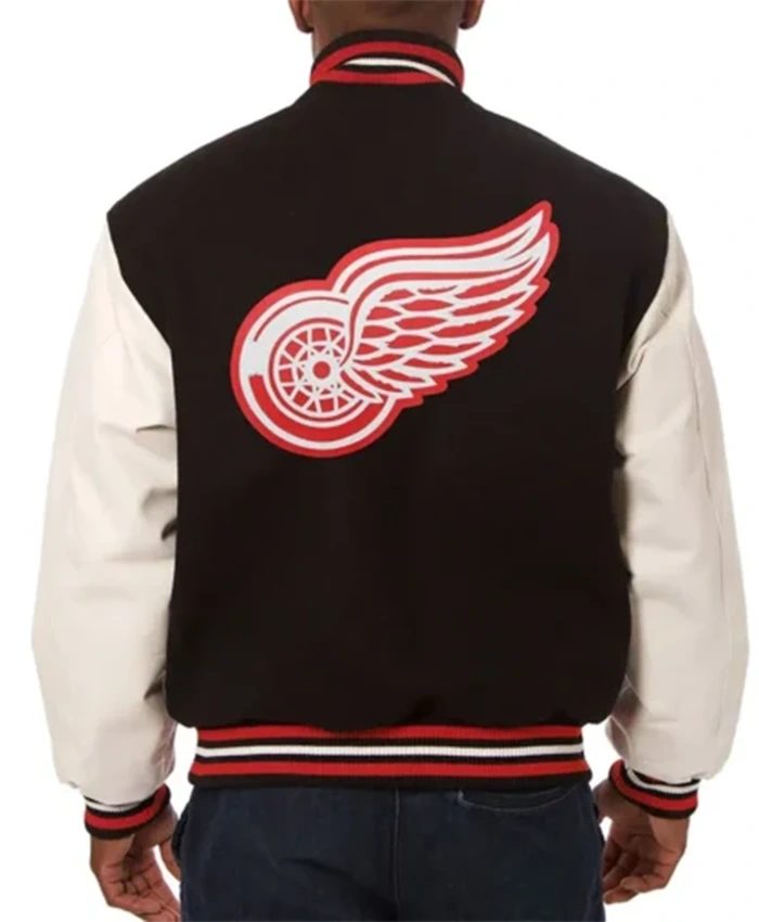 Buy Now Detroit Red Wings Black And OFF White Two Tone Varsity Jacket For Men And Women