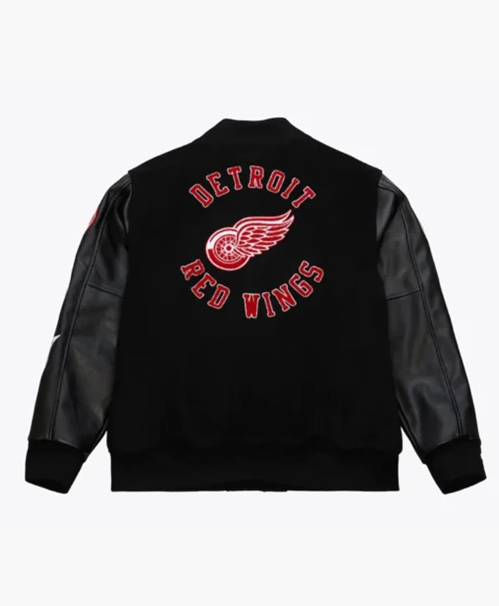 Buy Now Detroit Red Wings Black Out Team Logo Black Varsity Jacket For Men And Women