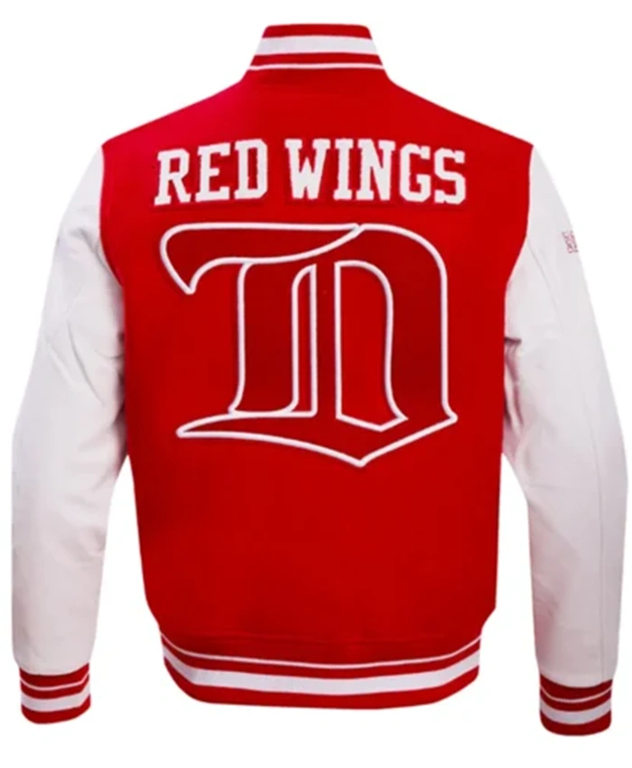 Buy Now Detroit Red Wings Retro Classic Rib Red And White Varsity Jacket For Unisex