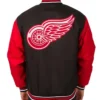 Buy Now Detroit Red Wings Two Hit Poly Twill Black And Red Varsity Jacket For Unisex