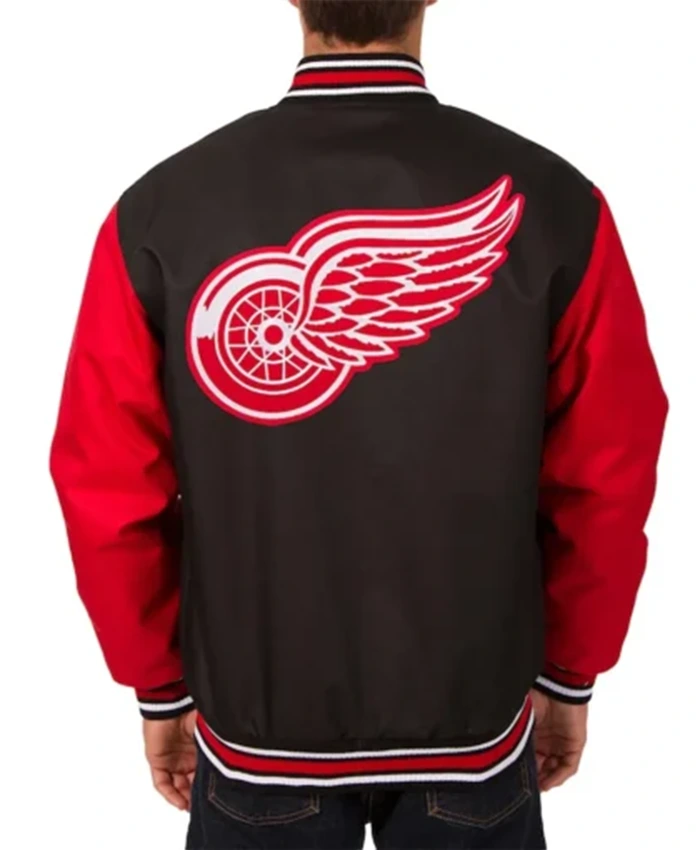 Buy Now Detroit Red Wings Two Hit Poly Twill Black And Red Varsity Jacket For Unisex