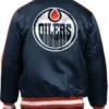 Buy Now Edmonton Oilers O Line Navy Blue Satin Varsity Jacket For Sale