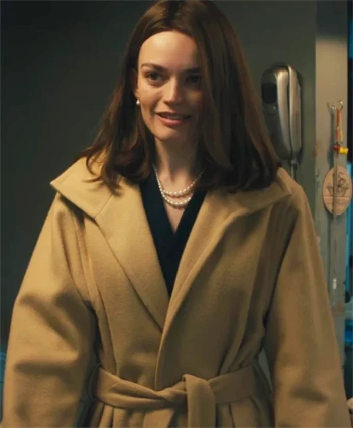 Ella McCay 2025 Emma Mackey Brown Wool Coat - Image 2