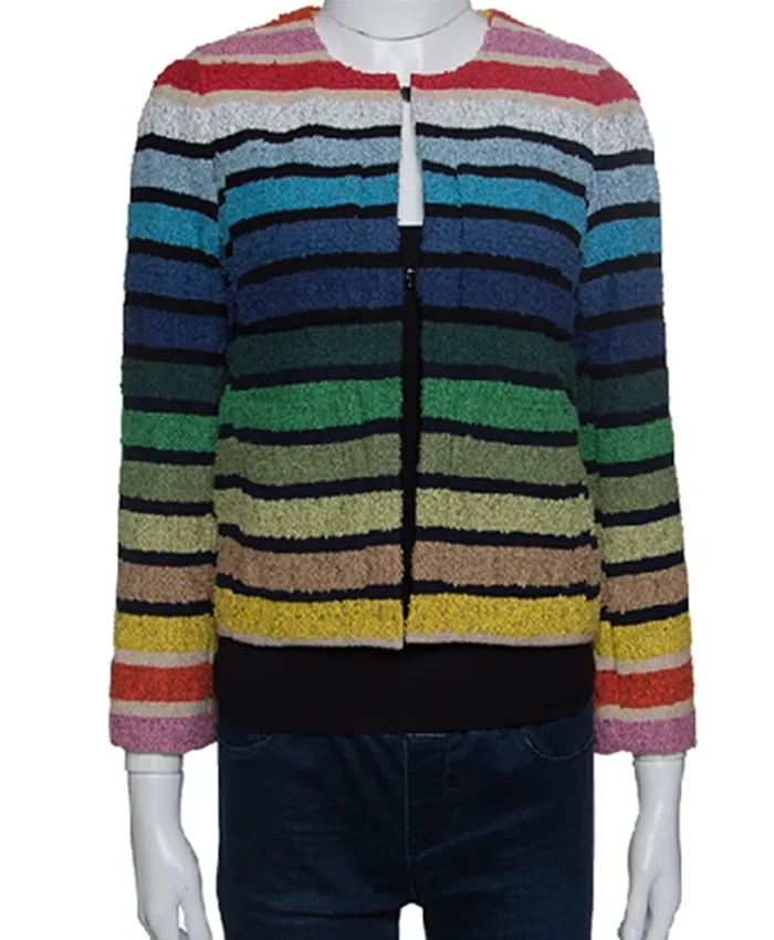 Buy Now Elsbeth Tascioni TV Series Elsbeth Season 02 Carrie Preston Rainbow Striped Textured Cropped Jacket For Unisex