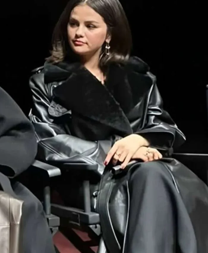 Buy Now Emilia Perez Selena Gomez Black Leather Trench Coat For Unisex
