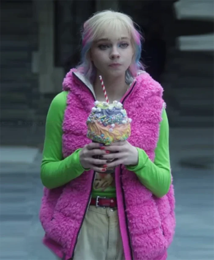 Alternative view of Wednesday S02 Emma Myers Pink Sherpa Vest