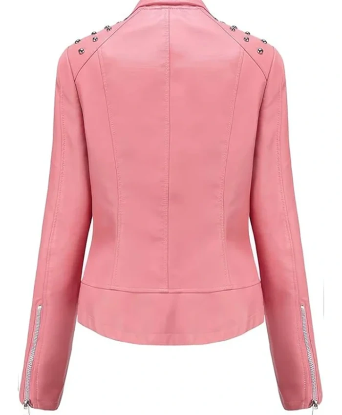 Alternative view of Evelyn Hot Pink Studded Biker Leather Jacket