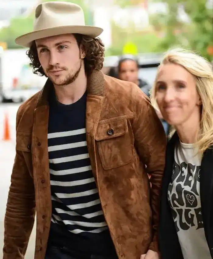 Buy Now Fashion Show Aaron Taylor Johnson Brown Suede Leather Jacket For Sale