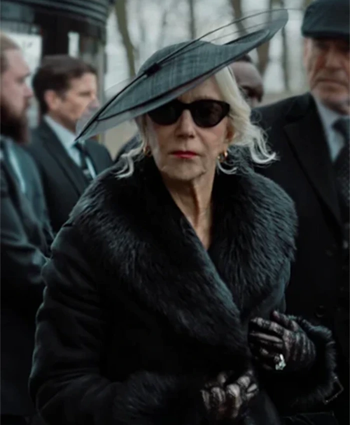 Buy Now Helen Mirren TV Series MobLand 2025 Maeve Harrigan Black Suede Leather Shearling Coat For Unisex
