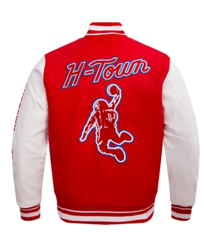 Buy Now Houston Rockets Classic Rib Red And White Varsity Jacket For Unisex