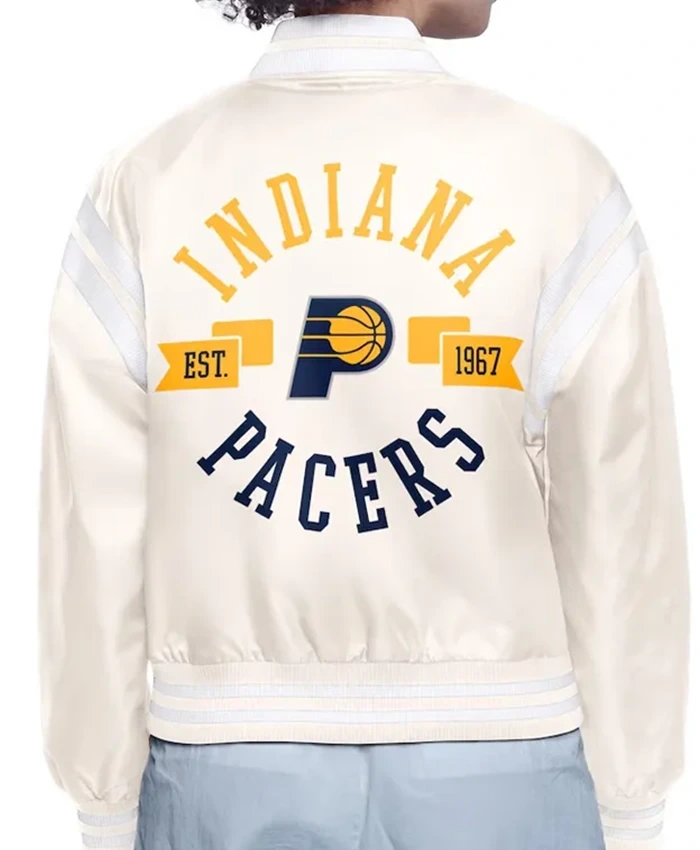 Buy Now Indiana Pacers Printed Logo Beige Varsity Jacket For Unisex