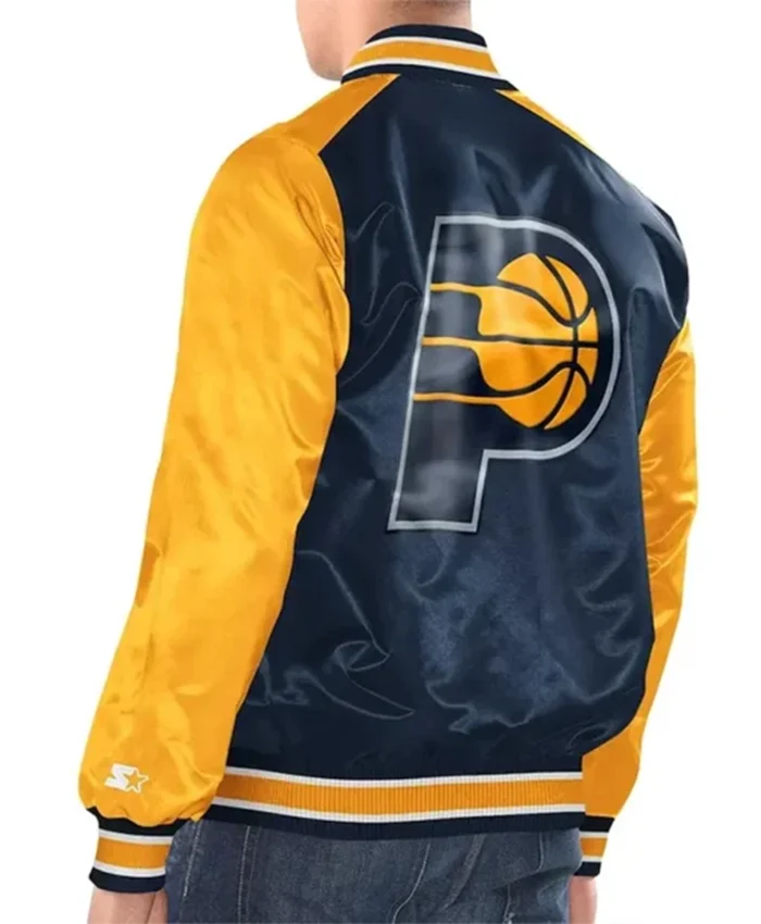 Buy Now Indiana Pacers Renegade Navy Blue And Yellow Varsity Jacket For Men And Women