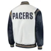 Buy Now Indiana Pacers Renegade White And Navy Blue Varsity Jacket For Men And Women