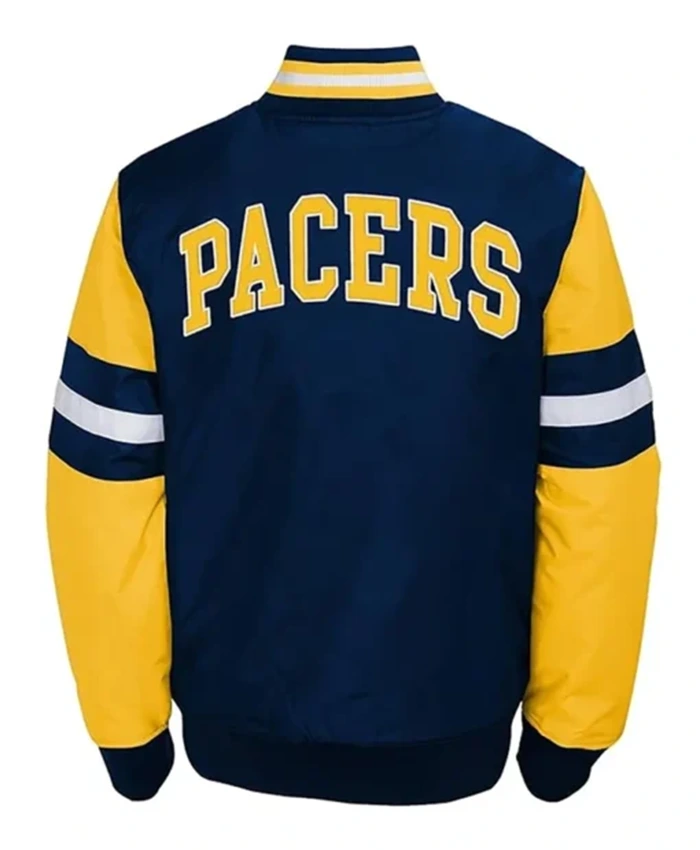 Buy Now Indiana Pacers Youth Legendary Yellow And Navy Blue Varsity Jacket For Unisex