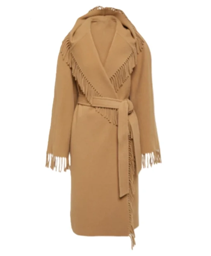 Alternative view of Wednesday S02 Billie Piper Brown Wool Fringe Coat