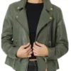 Buy Now Javicia Leslie High Potential Daphne Green Leather Biker Jacket For Men And Women