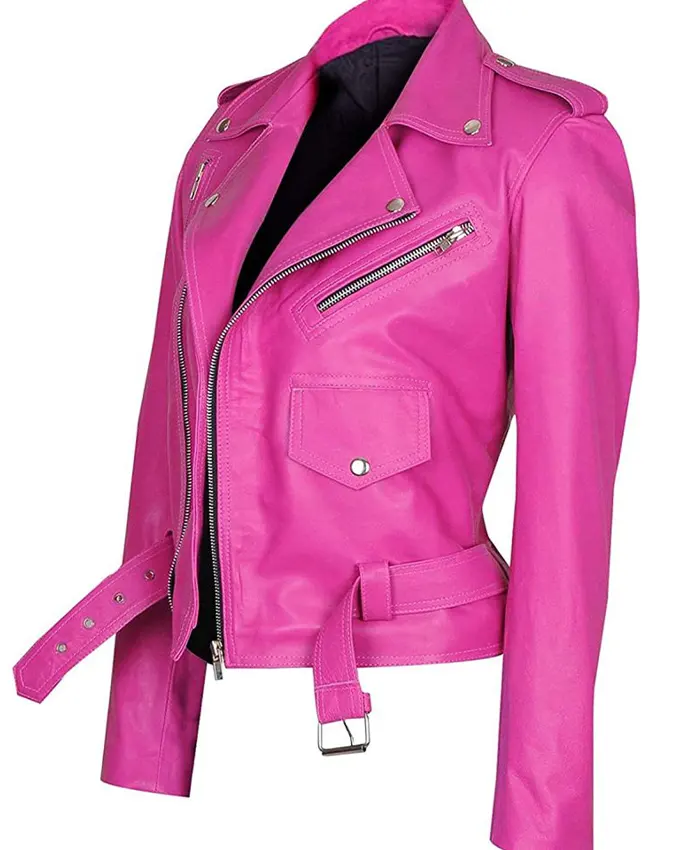 Jessica Alba Biker Leather Jacket - Image 5