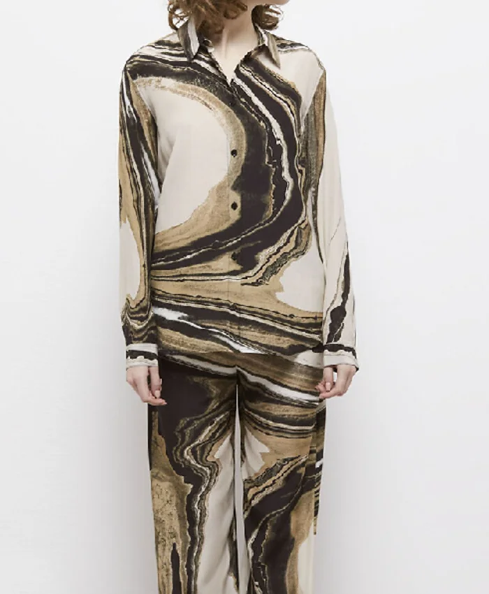Buy Now Kimberlin Brown General Hospital 2025 Sheila Carter Silk Marble Print Night Suit For Unisex