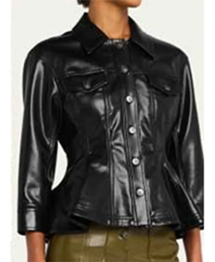 Buy Now Kirsten Storms TV Series General Hospital 2024 Maxie Jones Peplum Black Leather Jacket For Unisex