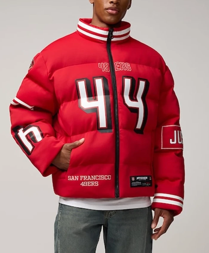 Buy Now Kyle Juszczyk San Francisco 49ers Off Season Player Red Puffer Jacket For Unisex