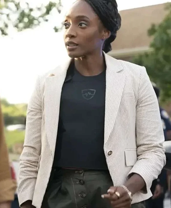 Buy Now Lantha Richardson TV Series Will Trent Season 03 Faith Mitchell White Striped Blazer For Unisex