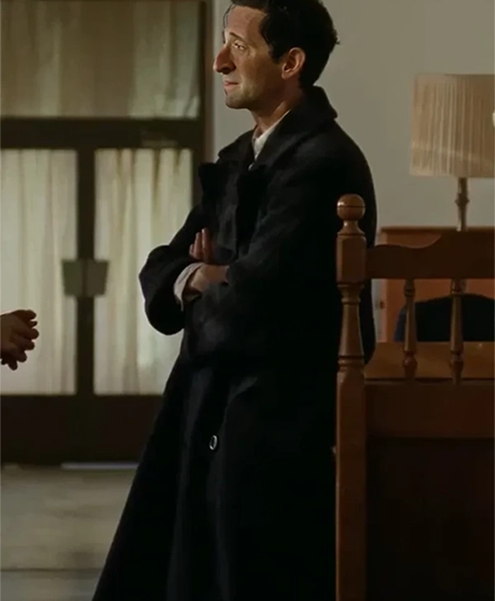 The Brutalist 2025 Adrien Brody Black Trench Coat - Image 2