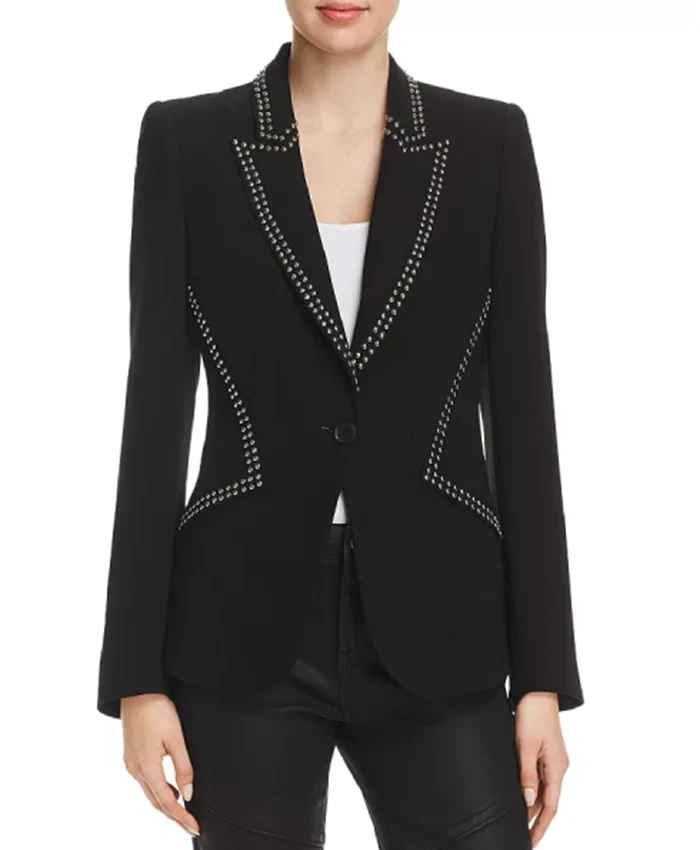 Buy Now Lauralee Bell Bold And The Beautiful 2025 Christine Blair Williams Lace Trim Black Studded Blazer For Unisex