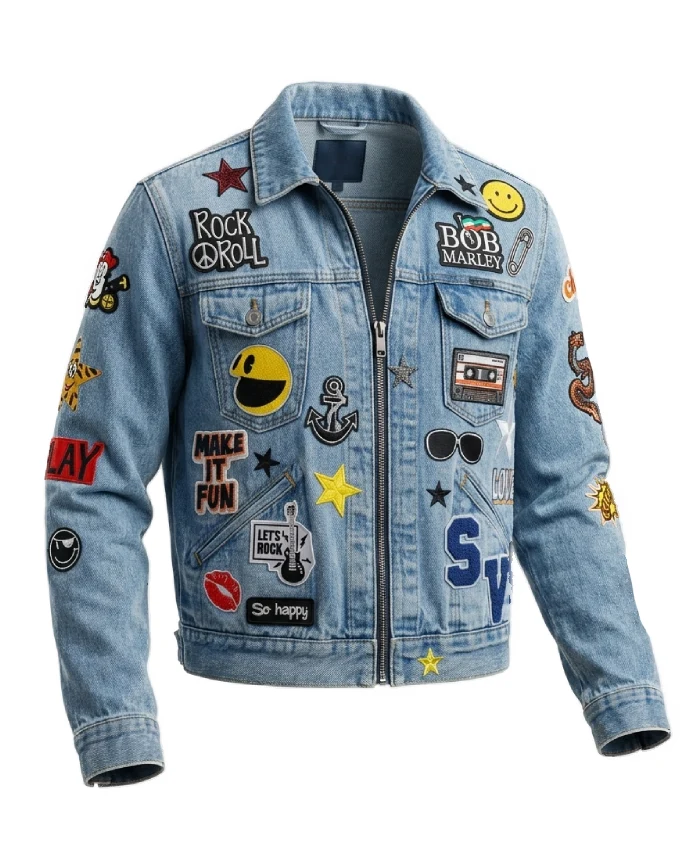 Buy Now MAKE IT FUN Patch Denim Jacket For Men And Women