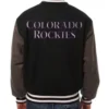 Buy Now MLB Colorado Rockies Two Tone Black And Charcoal Varsity Jacket For Unisex
