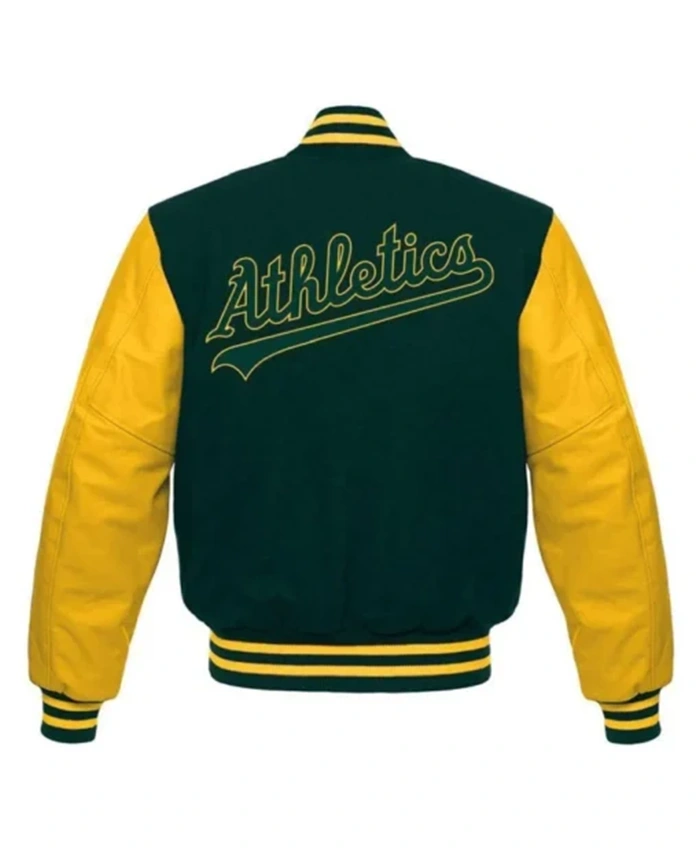 Buy Now MLB Oakland Athletics Green And Yellow Varsity Jacket For Men And Women